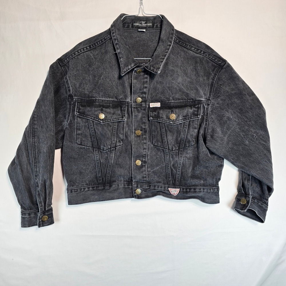 Vintage Guess Georges Marciano Black Denim Jacket Made in USA Style 39849 Mens M